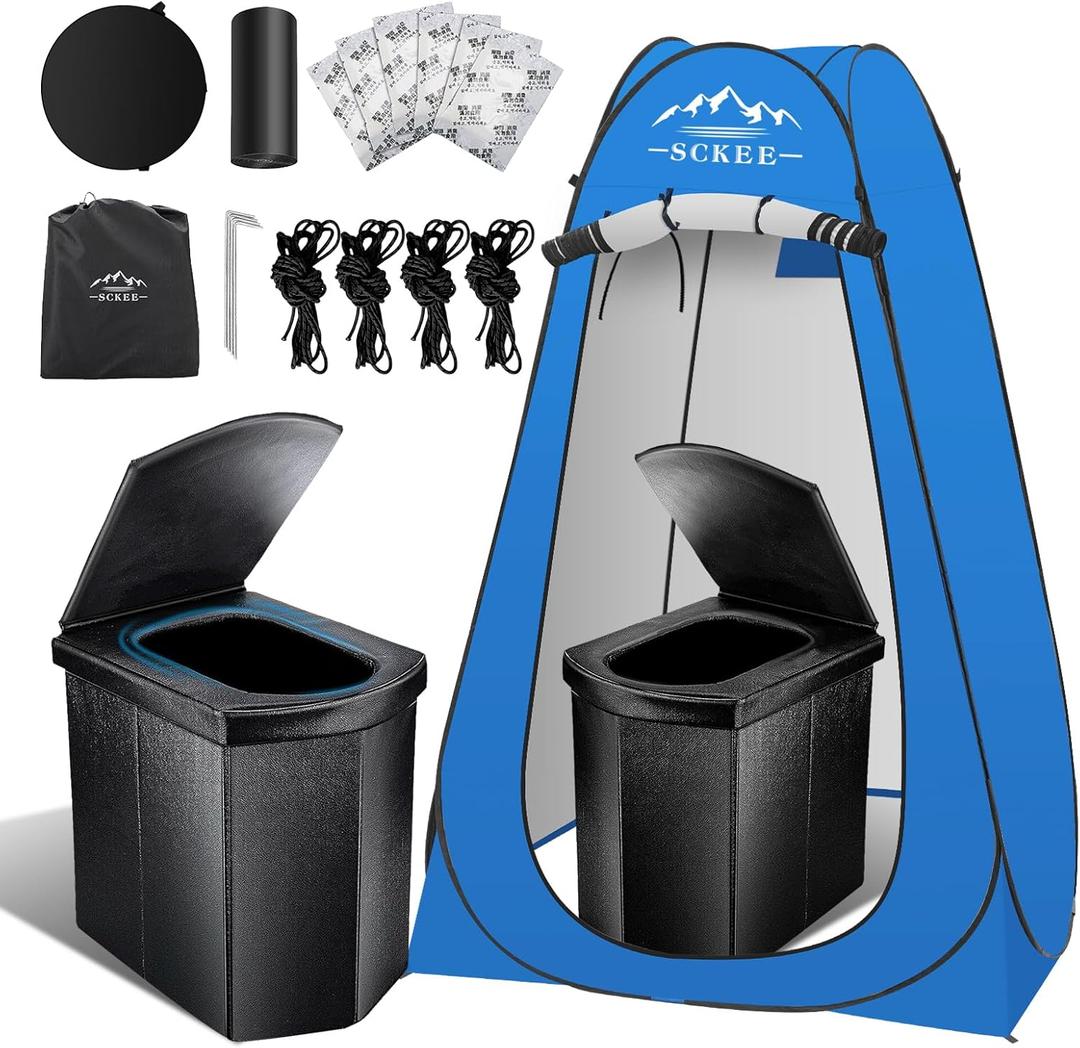 16.5'' Camping Toilet with Pop-Up Privacy Tent Set, XL Portable Toilet for Camping, Outdoor Showers Changing Rooms, Portable Bathroom Travel Potty for Camping, Hiking, Roadtrip,RV Travel