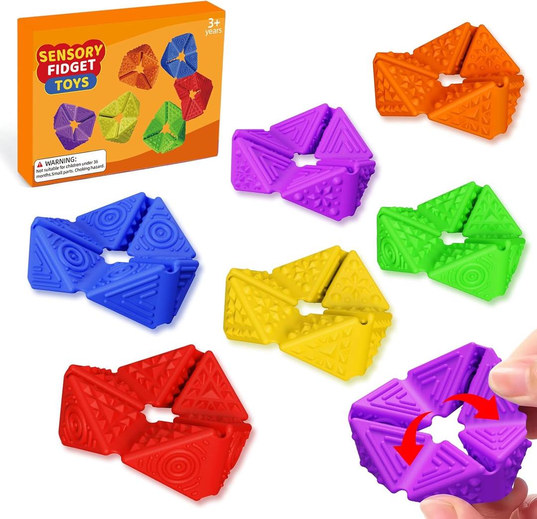 Fidget Sensory Toys for Kids - 6Pack Quiet Textures Sensory Flip Cube for ADHD, Anxiety & Stress Relief, Non-Toxic Durable Desk Fidgets for Classroom, Home & Travel, for Toddlers & Teens