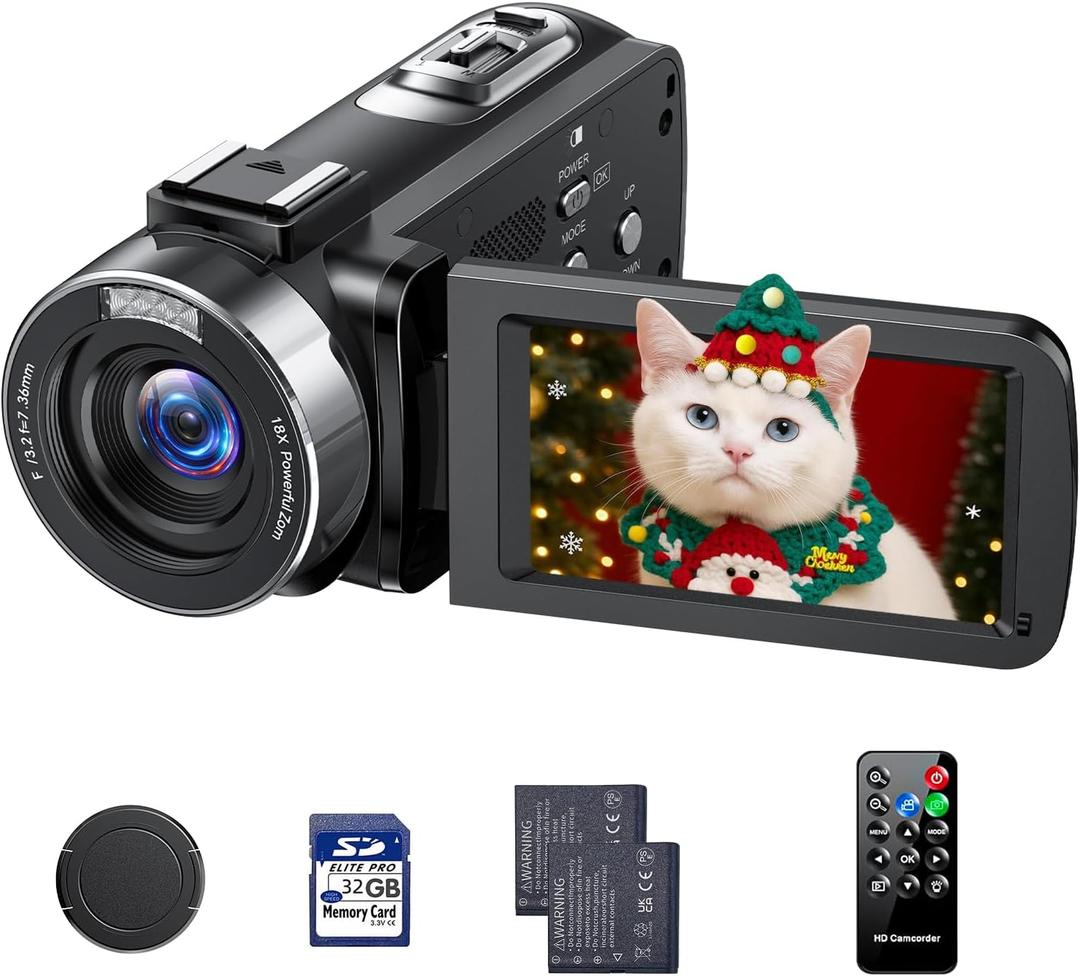 FIREFOTO Camcorder Video Camera, Digital Camera 42MP 4K Camera for Vlogging with 18X Digital Zoom 3 270 Rotation Screen Cam Corder for YouTube with 2 Batteries, 32GB SD Card, Remote Control