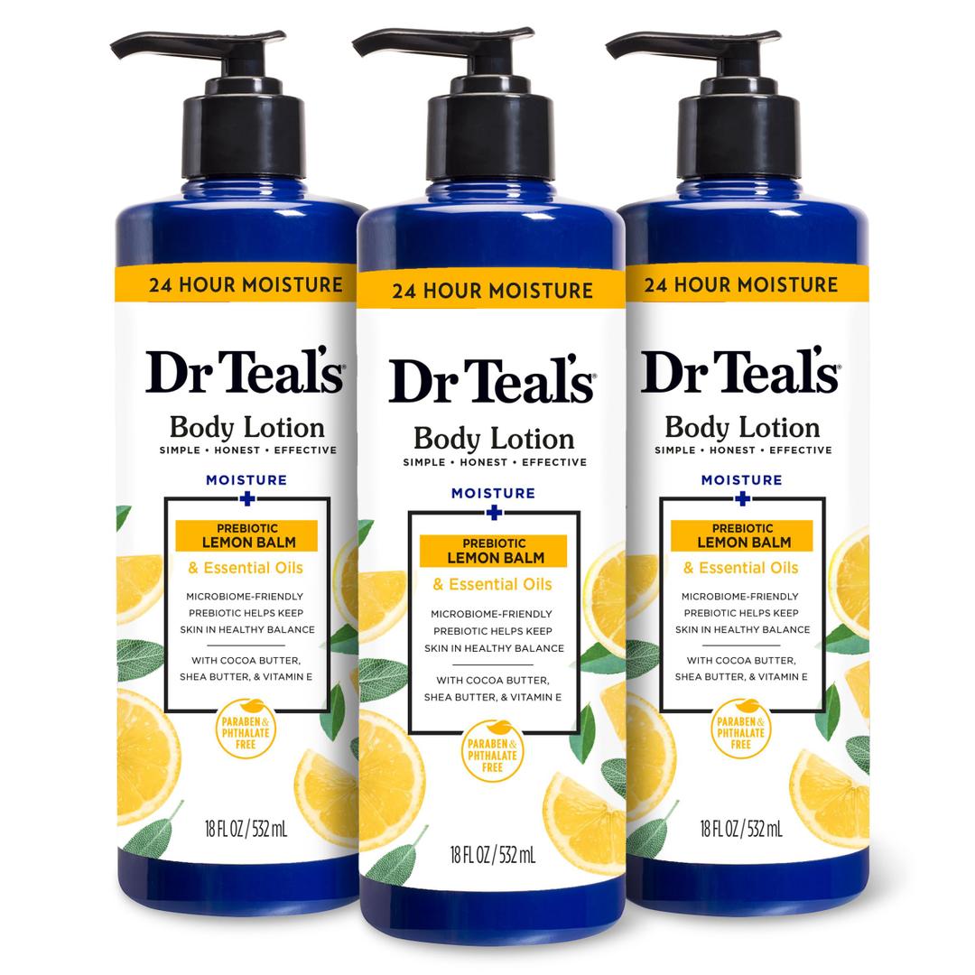 Dr Teal's Lemon Prebiotic Body Lotion with Lemon Balm & Essential Oils, 24-Hour Moisture, 18 fl oz (Pack of 3)