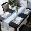 Emvency Navy Blue White Abstract Table Runner and Placemats Set of 6,Vintage Retro Painting Watercolor Modern Art Dining Decor for Daily Use(1 Table Runner 72 inches Long and 6 Placemats)
