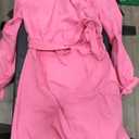 Women's Long Puff Sleeve Mock Neck Ruched Dress Tie Front Fitted Short Dresses, Pink, M