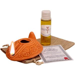 Biblical Herodian Clay Oil Lamp & Bethlehem Olive Oil  Authentic Replica with Gift Bag & Certificate  Perfect Christian, Judaica, or Hanukkah Gift