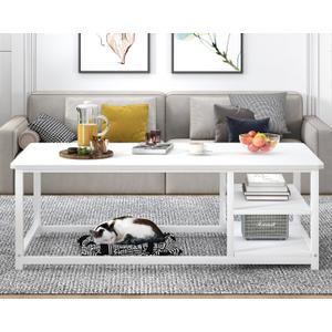 EXCEFUR White Coffee Table, Modern Rustic Wood Center Table with Storage for Living Room, Industrial Rectangle Cocktail Tea Table, 47 Inch, 47.2 Inch