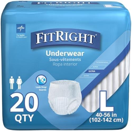 FitRight Ultra Adult Incontinence Underwear, Heavy Absorbency, Large, 40 - 56, 4 Packs of 20 (80 Total)