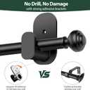 KAMANINA Curtain Rods No Drilling for Windows 32 to 86 Inches, 5/8 Inch Adjustable Renter Friendly Curain Rod with 3M Adhesive Brackets without Drilling, Black