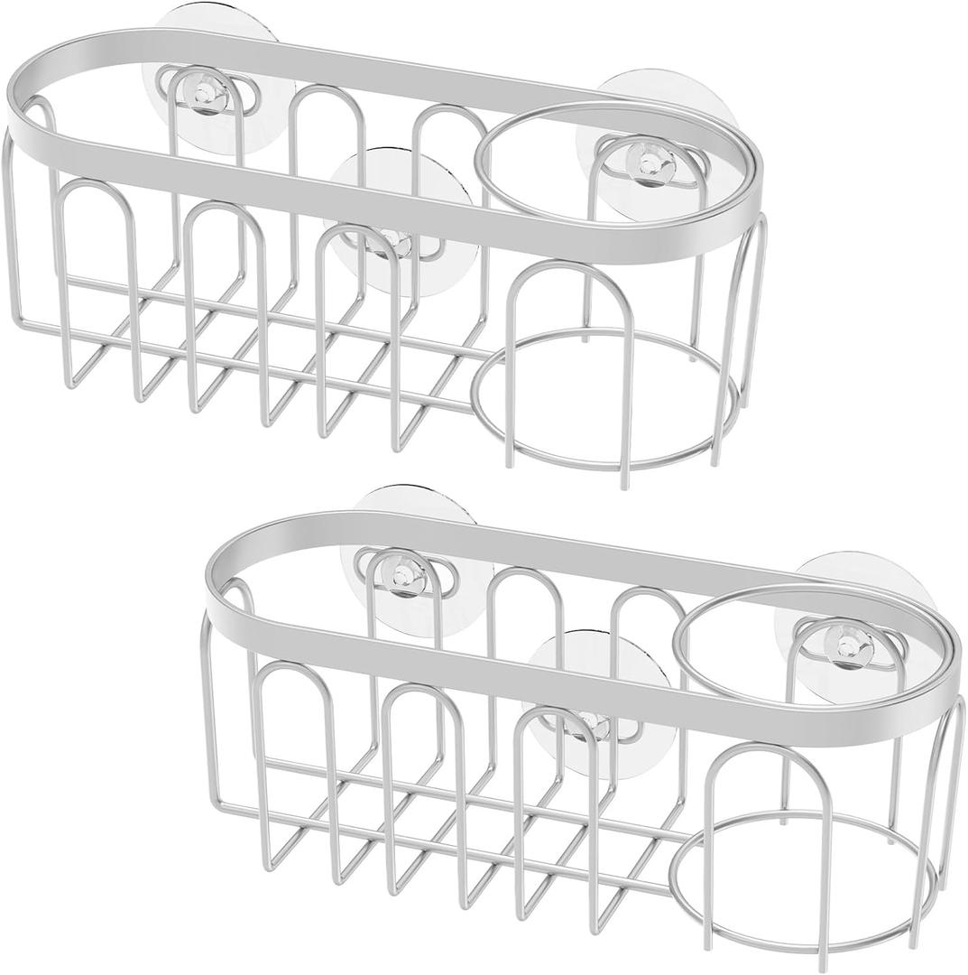 1PCS Sponge Holder for Kitchen Sink with Suction Cups, in-Sink Sponge Holder, Wall Hanging Caddy Organizer Drain Rack Tray -Dish Cloth, Brush, Scrubber-304 Stainless Steel No Drill for Bathroom