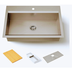 KOHLER Task 32×18" Top-/Undermount Single-Bowl Workstation Kitchen Sink, Includes Accessories, Stainless Steel, 1 Faucet Hole, K-80084-1PC-NA