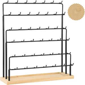 Earring Display for Vendors 6 Tier 42 Hooks Wood Earring Display Rack Holder for Earings Necklaces Rings Bracelets Keychains (Black)