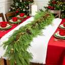 JUNEBRUSHS 9FT Artificial Norfolk Pine Garland, Christmas Garlands with Lights Real Touch Artificial Faux Greenery Garland for Mantle Stairs Railing Fireplace Table Indoor Xmas Decor