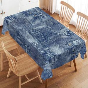 (Not Real Denim) Denim Print Patchwork Style Rectangle Tablecloth Romance Indigo Miscellaneous Table Cloth for Kitchen Dining Tablecloths Table Cover Decor for Party Patio 54 x 72 Inch (Blue)