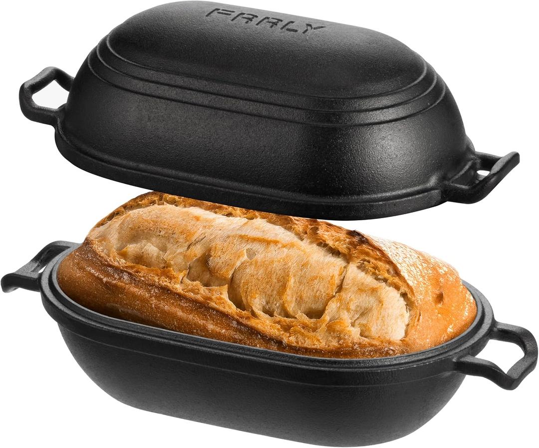 Cast Iron Loaf Pan with Lid-Bread Baking Pan for Sourdough,Pre-Seasoned Oval Dutch Oven, 9 x 5-4/5 Inch Loaf Pans for Homemade,Heavy Duty with Even Heating