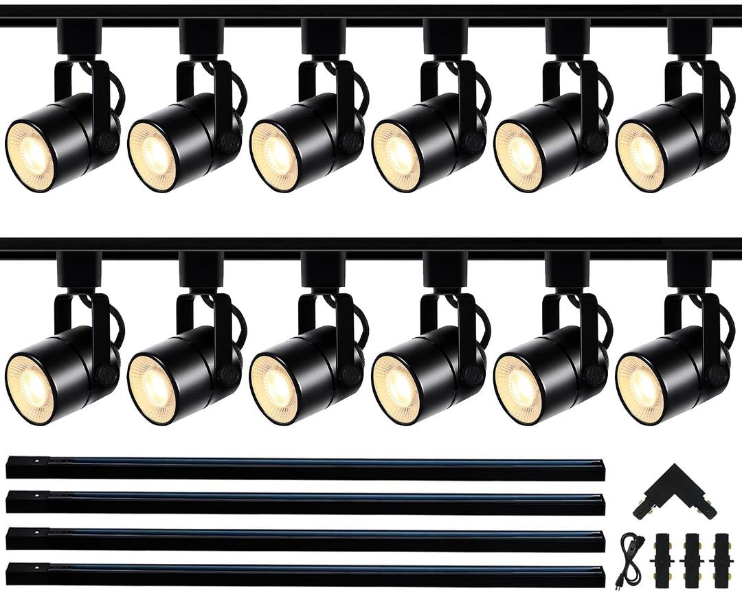 LED Track Lighting Kit GU10 3000K 12 Lights Black
Dimmable LED Spotlight 10W Replaceable Bulbs 13.12ft H Type Track Rail Adjustable Angle Complete Lighting System