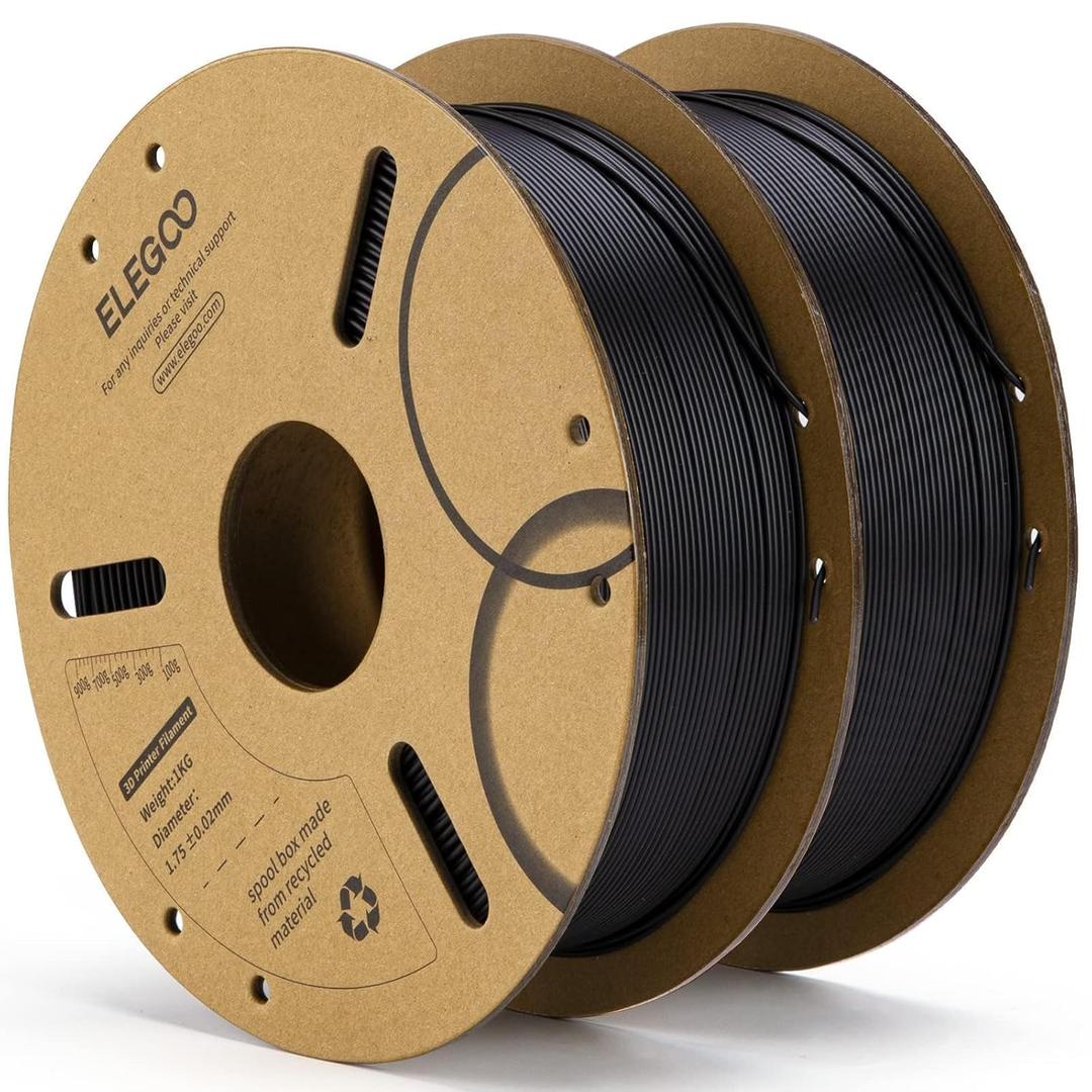 ELEGOO PLA Filament 1.75mm Black 2KG, 3D Printer Filament Dimensional Accuracy +/- 0.02mm, Pack of 2 1kg Cardboard Spool (2.2lbs) 3D Printing Filament Fits for Most FDM 3D Printers