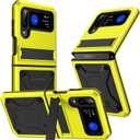 for ZFlip 3/ ZFlip 4 5G Heavy Duty Metal Case with Stand Cover Compatible with Samsung Galaxy Z flip 3/4 5G Rugged Phone Case Hard Funda Yellow