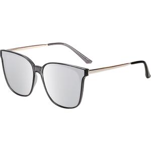 DUCO Oversized Polarized Sunglasses Womens Trendy Mirrored Shades Retro Round Vintage Light Weight UV400 Sun Glasses W016 (05- Transparent Gray Frame Silver Lens)