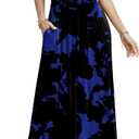 CATHY Women Short Sleeve Deep V-Neck Casual Long Dress Pleated Waist Maxi Dresses with Pockets, XL, Short Purple Flowers