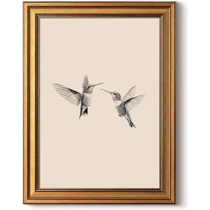 Golden Framed Canvas Wall Art Vintage Peacock, Classic Vine With Poppies Floral Canvas Print Wall Decor, Bird Art Print Wall Hanging 13x16 inch, for Bedroom Bathroom Living Room Decor