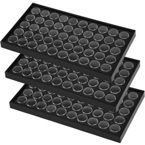 Geelin 3 Pcs Gem Display 150 Case Gem Jars Small Size 14.7" x 8.1" x 0.98" Black Tray Foam Sheet Gemstones Storage Jars with Lids Insert Trays for Collectibles Jewelry Coins and Gemstone Storage