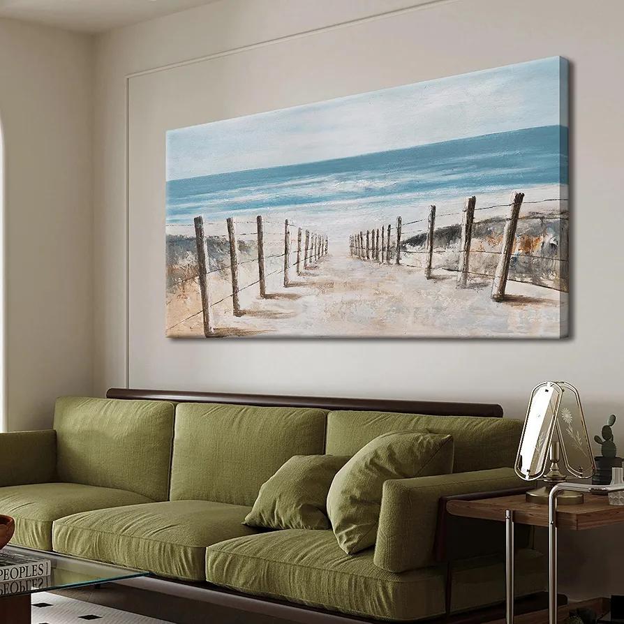 KUPTEU Coastal Blue Abstract Canvas Wall Art, 20L" x 40W", Living Room, Bedroom, Kitchen