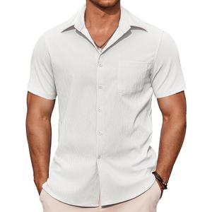 COOFANDY Mens Casual Button Down Shirts Short Sleeve Summer Beach Vacation Shirts (White, L)