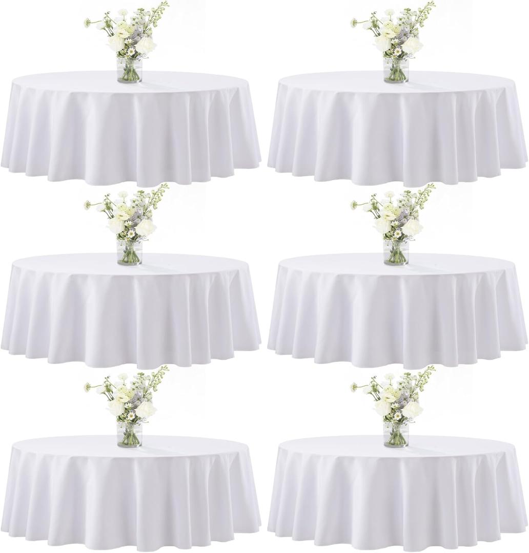 joybest 6 Pack Round Tablecloths - 60 Inches in Diameter White Table Cloth Fit 20 to 42 Inches Tables, Washable Polyester Fabric Table Cover for Dining, Buffet Party, Wedding