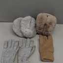 Winter Ear Muffs Gloves Set, 2 Pcs Adjustable Faux Fur Earmuffs and 3Pcs Elastic Cuff Knit Gloves for Adult, Gray And Brown