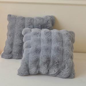 LIFEREVO 2 Pieces Fluffy Faux Rabbit Fur Throw Pillow Covers, Luxury Plush Shaggy 18x18 Bubble Cushion Covers with Zipper, Moss Decorative Furry Fuzzy Pillow Shams for Bed Couch Sofa Chair, Light Grey