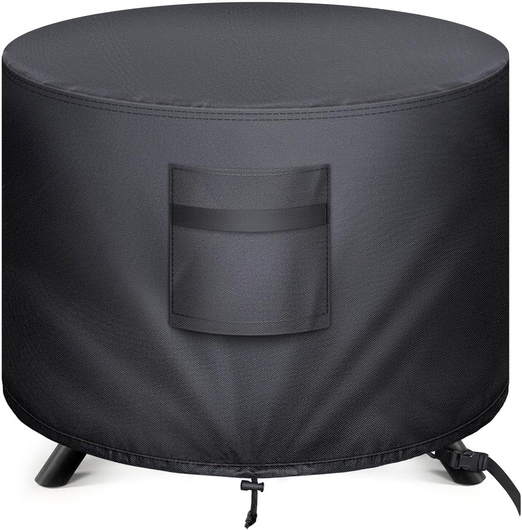 BALEINE Gas Fire Pit Cover, 32 inch Fade Resistant 420D Oxford Waterproof Firepit Fire Table Cover (Black, Round, 32''x16'')