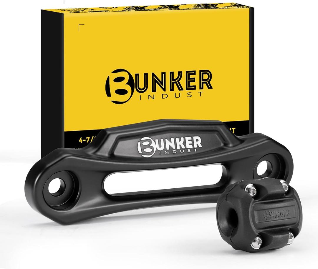 BUNKER INDUST Winch Hawse Fairlead with Winch Cable Hook Stopper, 4-7/8 Inch Bolt Pattern Aluminum Fairlead Rubber Winch Stopper Kit for 3500-4500LBS ATV/UTV Winch