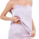 Artfasion Women Silk Cami Pajama Set: Satin Lace Trim 2 Piece Sleepwear Camisole Shorts Set Soft Summer Nightwear for Gifts (M)