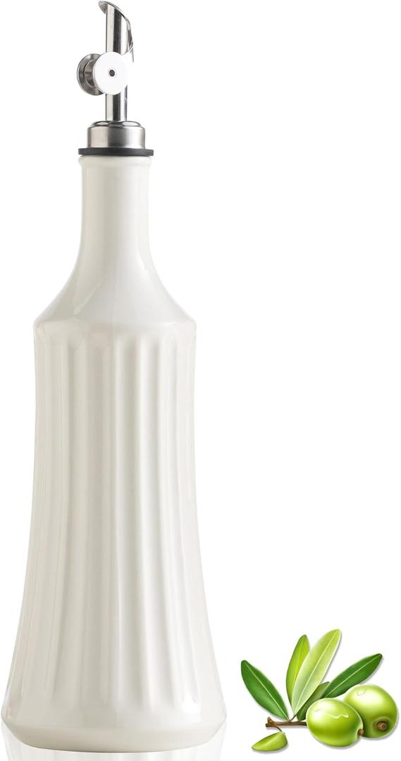 LYEOBOH Olive Oil Dispenser Bottle, Oil Dispenser for Kitchen, Ceramic Cooking Vinegar Dispensing Bottles with Spout, White