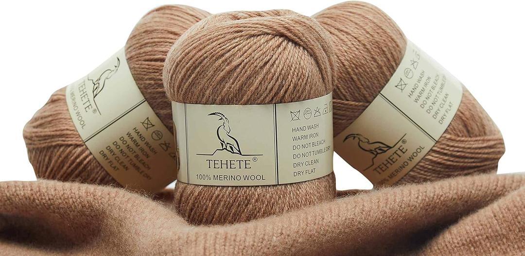 TEHETE 100% Merino Wool Yarn for Knitting 3-Ply Luxury Warm Soft Lightweight Blue Crochet Yarn (Khaki)