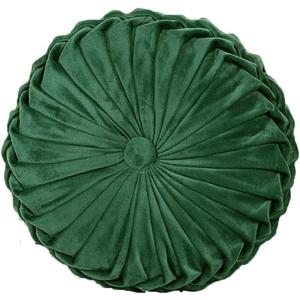 Round Throw Pillow Velvet Home Decoration Pleated Round Pillow Cushion for Couch Chair Bed Car Emerald Green