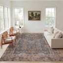 Kuden 9x12 Large Area Rug, Machine Washable Area Rug with Non-Slip Backing, Vintage Style, Soft, Easy Clean, Low Pile Rug for Living Room, Bedroom, Dining Room