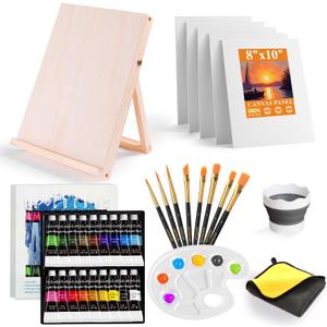 Paint Set, Acrylic Paint Set for Kids & Adults - Painting Supplies with 18 Acrylic Paints, 8 Painting Brushes, 5 Canvas Panels, etc