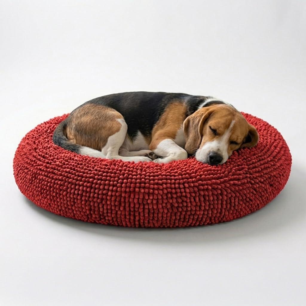 Muddy MatCloud K-9 Bed for Dogs & Cats, Soft & Relaxing Donut Dog Bed, Chenille Material, Removable Cover, Washable & Dryer Safe Red Medium(35'x35')