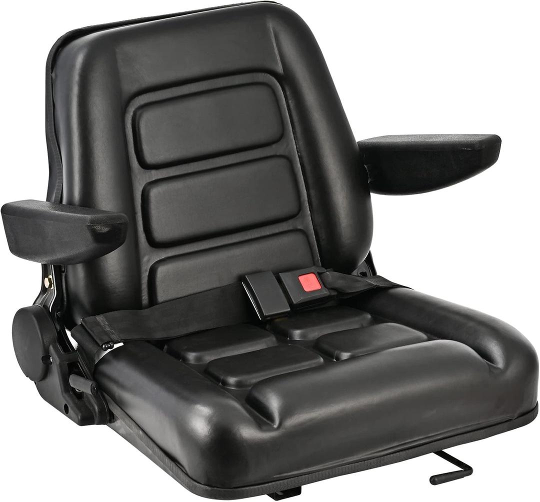 Universal Forklift Seat with Adjustable Angle Back, Tractor Seat Replacement Universal, Heavy Duty Forklift Seat with Armrests,Seat Belt and Slide, Fits Excavator,Skid Loader,Backhoe Dozer Telehandler