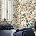 Peel and Stick Colorful Moody Vintage Contact Paper Removable Botanical Leaf Floral Wallpaper 17.7" x 118.11" Wall Paper Self Adhesive for Classroom Bedroom Laundry Room Bathroom