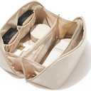 EACHY Travel Makeup Bag, Large Capacity Cosmetic Bag for Women, Waterproof PU Leather, Flat Open Portable Toiletry Bag for Skincare, Brushes & Travel Essentials