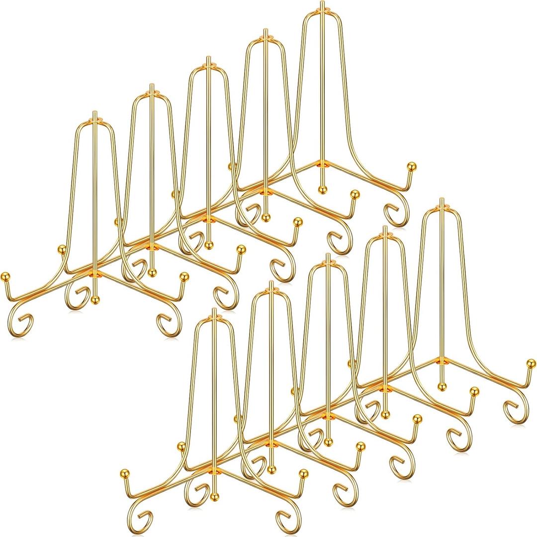 Boao 10 Pack 6 Inch Iron Plate Stands for Display, Gold Easel Stands for Photo, Picture Frame, Decorative Plate, Dish, Book and Tabletop Art