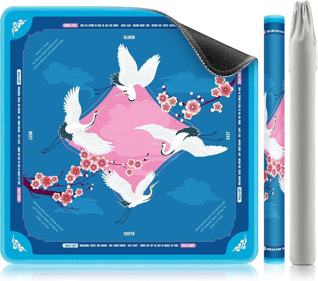 XINTONG Mahjong Mat, 3232 Inches, Mahjong Mat for Table|Anti-Slip | Noise Reduction | Waterproof | Wrinkle-Free, Mah jongg Mat Transported in Curly Packaging, No Creases. (Lucky Blue), 32 inches x 32inches x 0.12 inches
