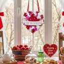 Valentines Wreath for Front Door, Valentines Day Decorations, Love You to Pieces Door Sign, 3D Foldable Wooden Heart Decor, Romantic Wall Wreath Decoration for Wedding Anniversary (Red, White, Pink)