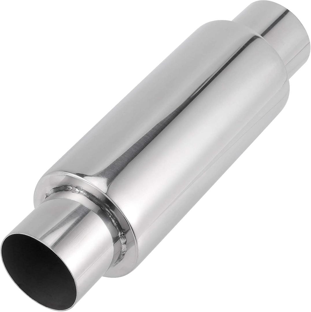 2.5 Inches Inlet Exhaust Resonator, 2.5 Inches Outlet Muffler Resonator, 11.5 Inches Overall Length Stainless Steel Resonator, Universal Muffler, Straight Through Design Mirror Polished