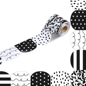 Fuutreo 50 Feet Black and White Scalloped Bulletin Board Border 5 Styles Black White Squiggles and Dots Classroom Borders Trim Rolled Die Cut for Bulletin Board Chalkboard School Teachers Wall Decor