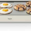 Martha Stewart 12 x 22 Electric Griddle, XL Ceramic NonstickFlat Top Cooking Surface, Adjustable Temperature Dial, Drip Tray, Dishwasher Safe, 1500W Fast Even Heating, Pancakes & Eggs, Linen White