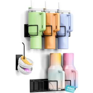 Magnetic Stanley Cup Holder for Refrigerator, Water Bottle Organizer with 2 Holders & 1 Lid Rack for Stanley 40 oz, Tumbler Lid Organizer for Stanley Cup Accessories, Ideal for Gifts