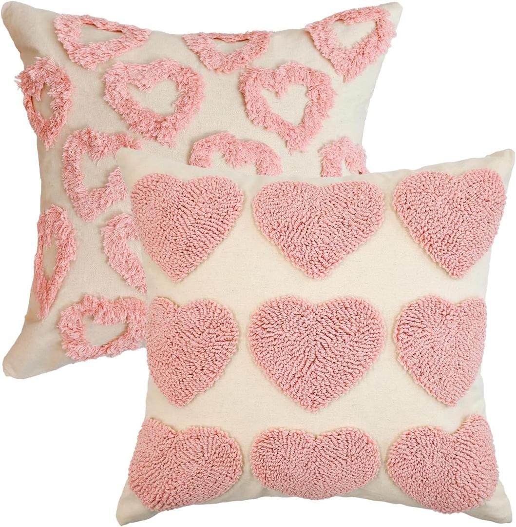 AVOIN colorlife Happy Mother's Day Love Heart Beige Pink Throw Pillow Covers Set of 2, 18 x 18 Inch Home Decor Present Gift for Mom Cushion Case for Home Sofa Couch