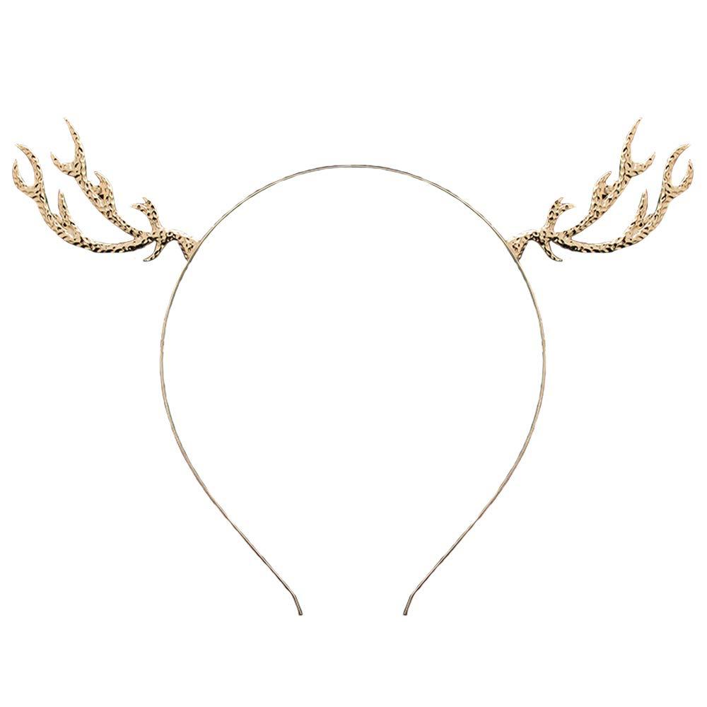 3 x Christmas Reindeer Antlers Headband Xmas Reindeer Hair Band Women Deer Horn Headpiece Hairband Hair Hoop Holiday Party Decoration Cosplay Costume Cute Handmade Crystal Hair Accessories 1 Pack Golden (Style 3: Golden Plated)