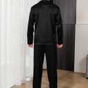 Men's Silky Satin Pajama Sets Mens Sleepwear Big and Tall Pajamas for Men Loungewear Summer Pjs Lounge Set M-5XL (Black, XXL)